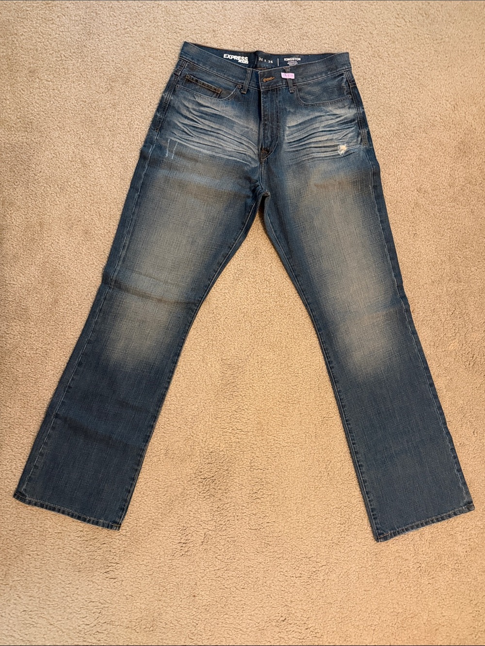 Express Men’s Blue Bootcut Jeans with Faded Detailing